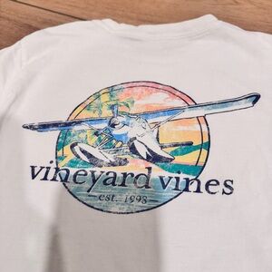 Vineyard Vines boys shirt S 8-10 sea plane tropical island pilot airplane fly